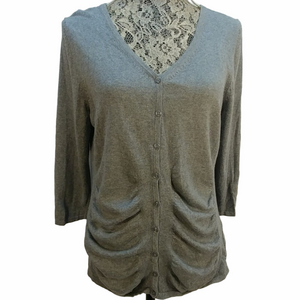 Worthington Gray Ruched Cardigan. Business Casual Solid Comfy